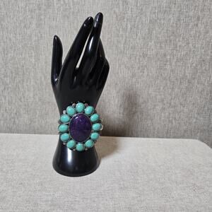 Vintage Oversized Cuff Bracelet Statement Piece Purple And Green/Blue Stones